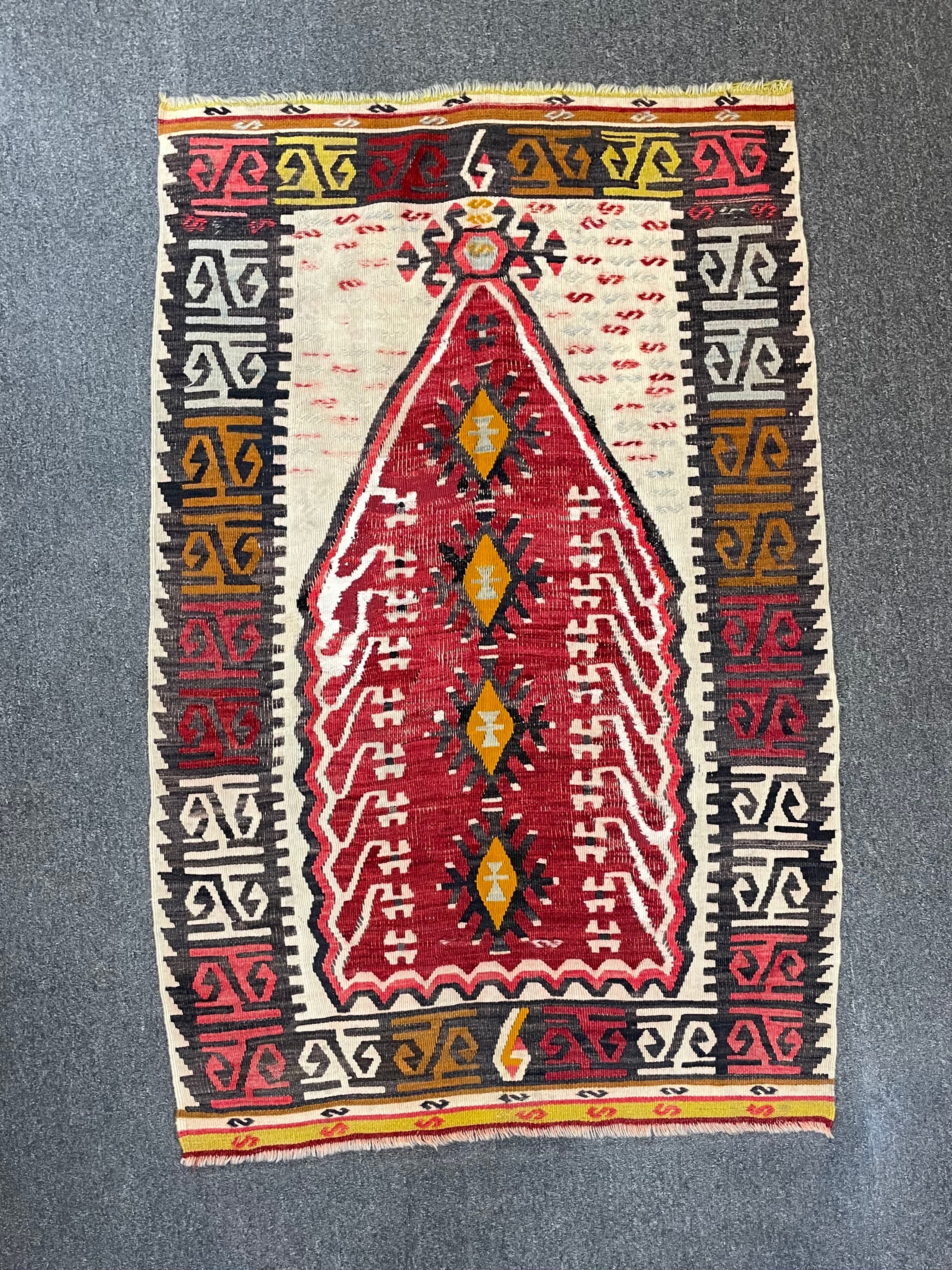 Vintage Turkish Kilim Prayer Rug 3'2 x 4'9