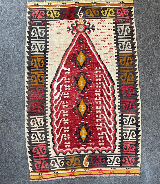 Vintage Turkish Kilim Prayer Rug 3'2 x 4'9