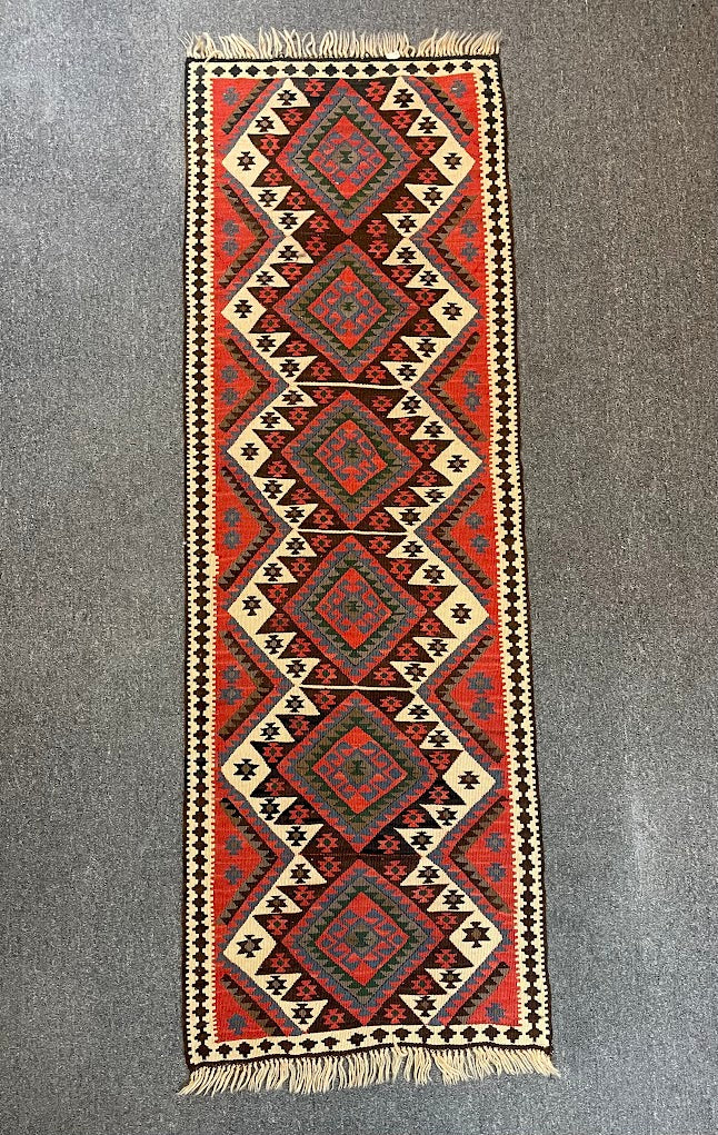 Turkish Geometric Kilim Mini Runner 2'2 x 6'8