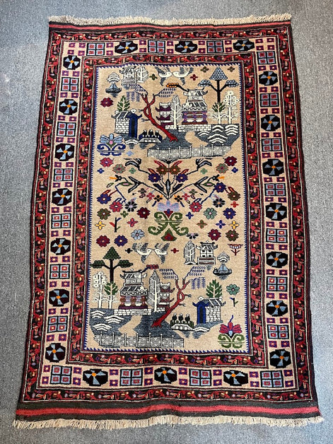 Afghan Baluch Village 4'4 x 6'2