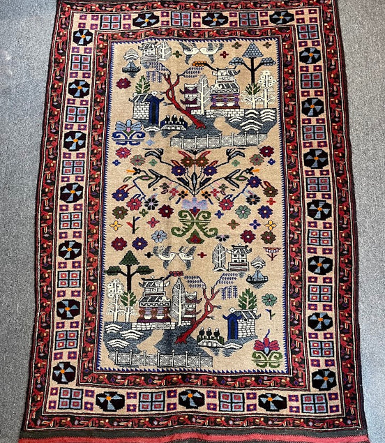 Afghan Baluch Village 4'4 x 6'2