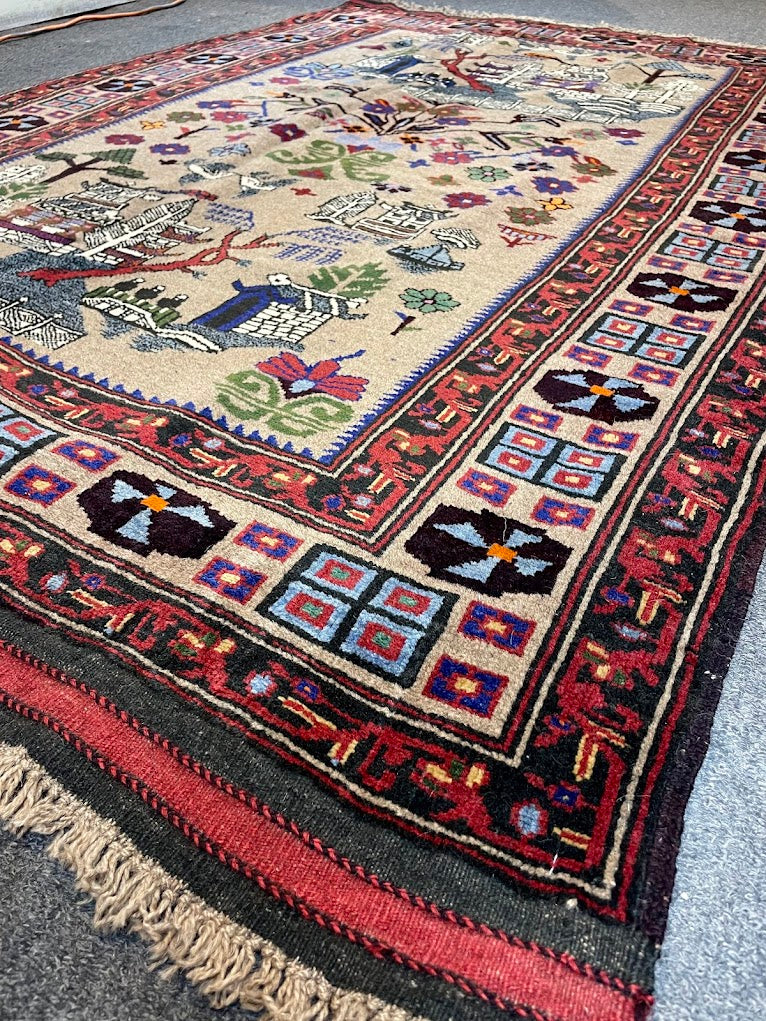 Afghan Baluch Village 4'4 x 6'2