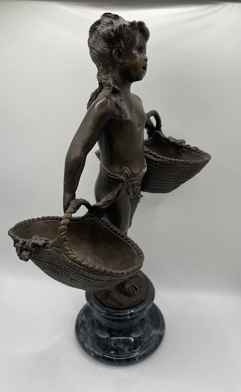 Antique Moreu Girl with Baskets Sculpture