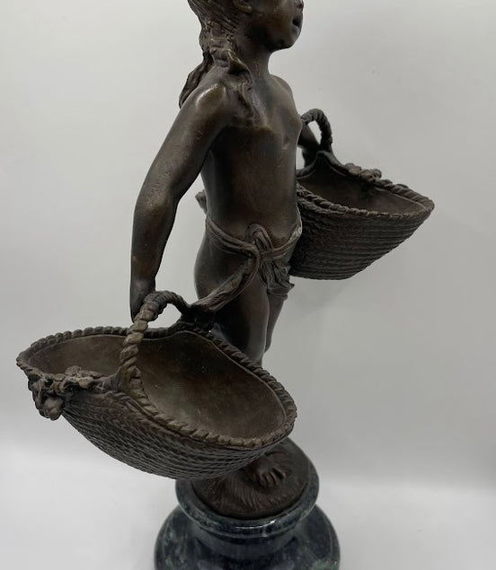Antique Moreu Girl with Baskets Sculpture