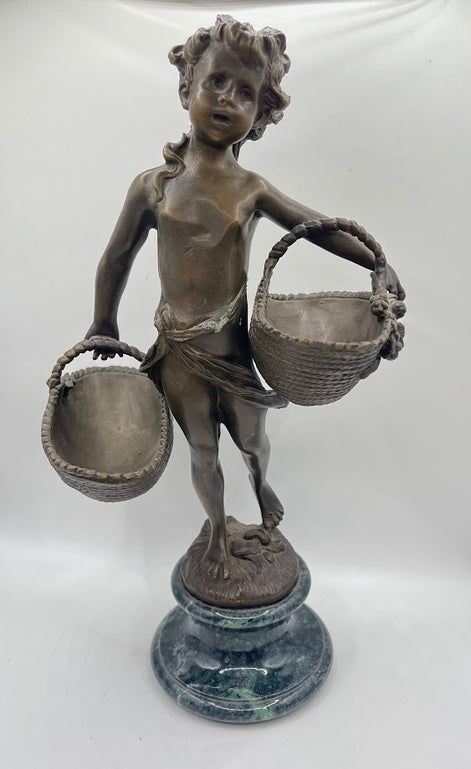 Antique Moreu Girl with Baskets Sculpture