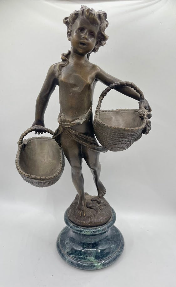 Antique Moreu Girl with Baskets Sculpture