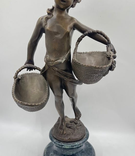 Antique Moreu Girl with Baskets Sculpture