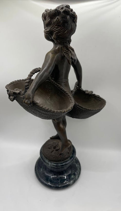 Antique Moreu Girl with Baskets Sculpture