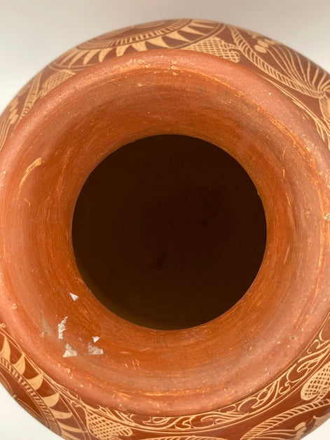 Vintage Mexican Terra Cotta Etched Vase