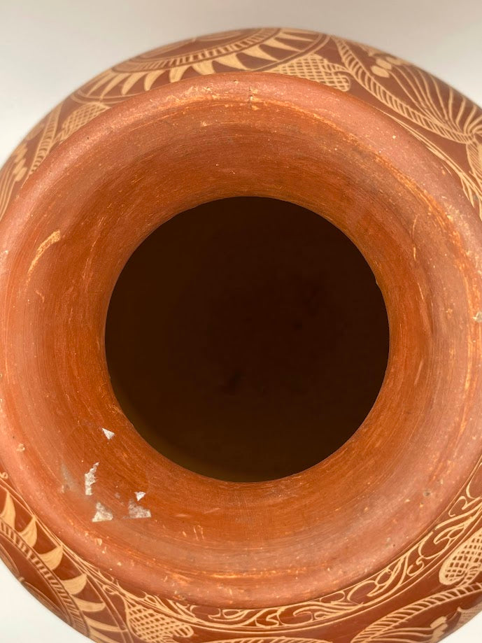 Vintage Mexican Terra Cotta Etched Vase