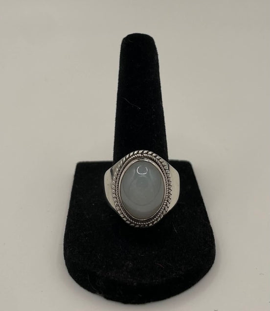 White Moonstone Silver Ring