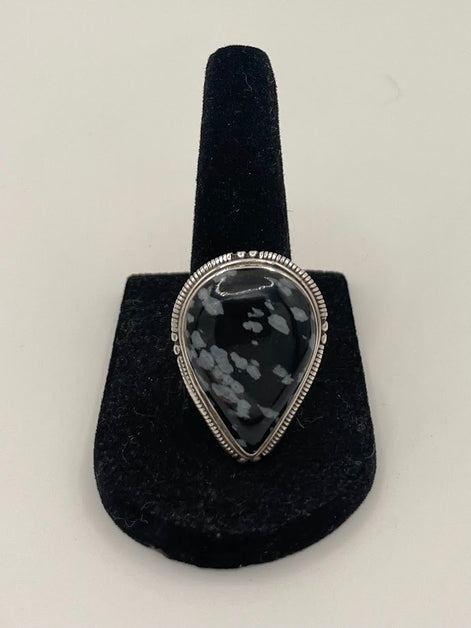 Snowflake Obsidian Silver Ring