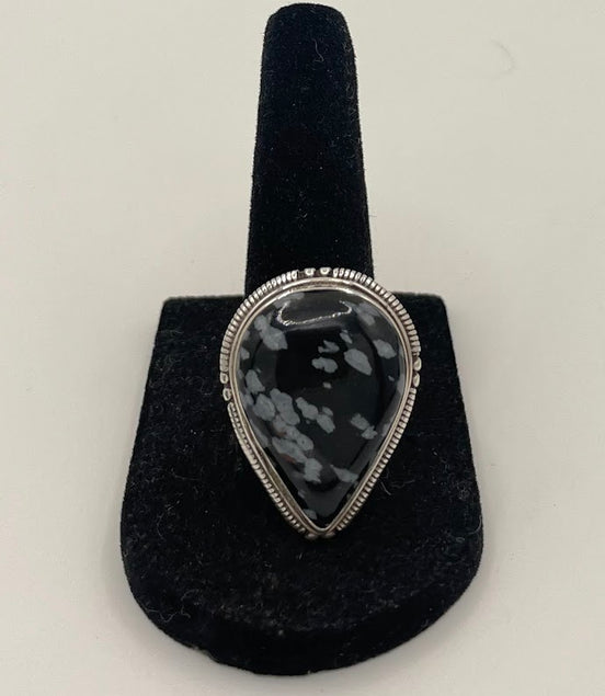 Snowflake Obsidian Silver Ring