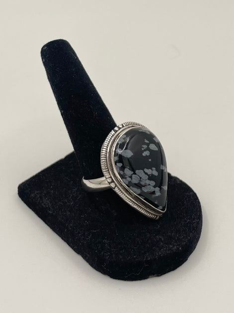 Snowflake Obsidian Silver Ring