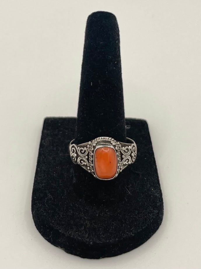 Pink Coral Silver Ring