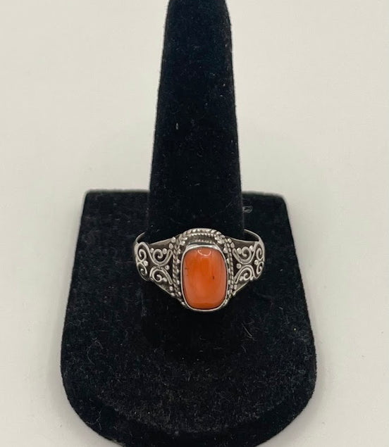 Pink Coral Silver Ring
