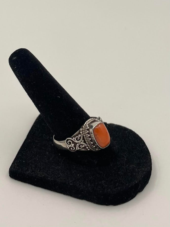 Pink Coral Silver Ring