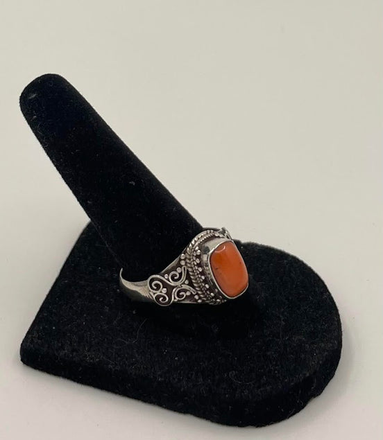 Pink Coral Silver Ring