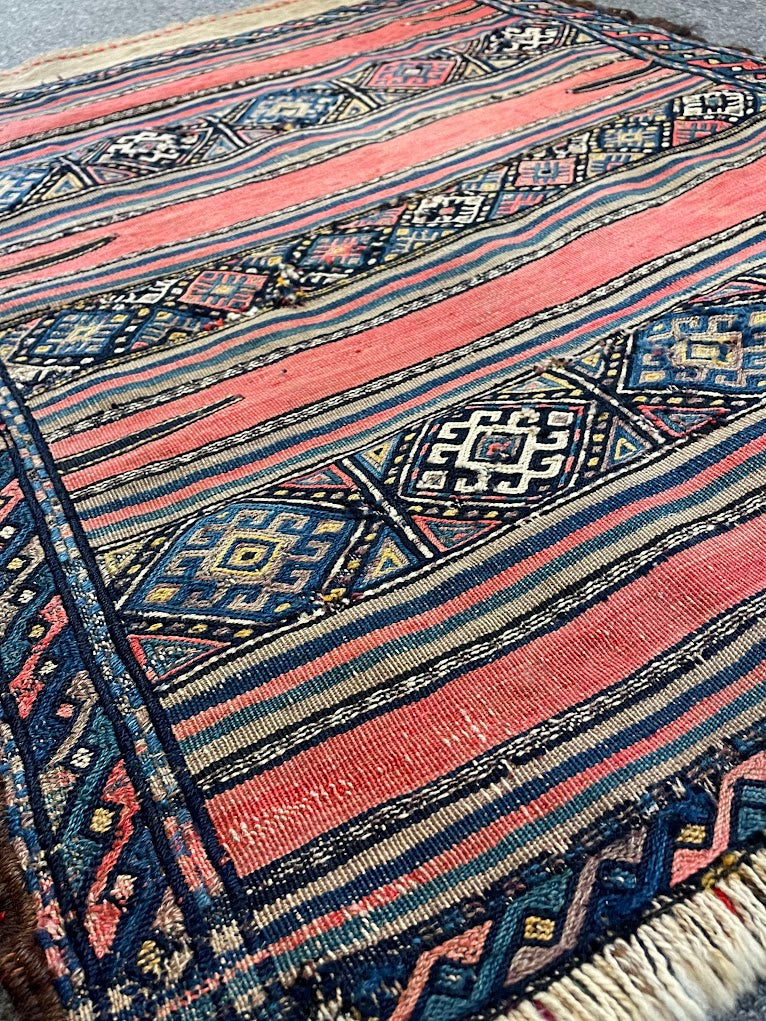 Antique Turkish Cicim Grain Bag Mini Rug 2'8 x 3'5