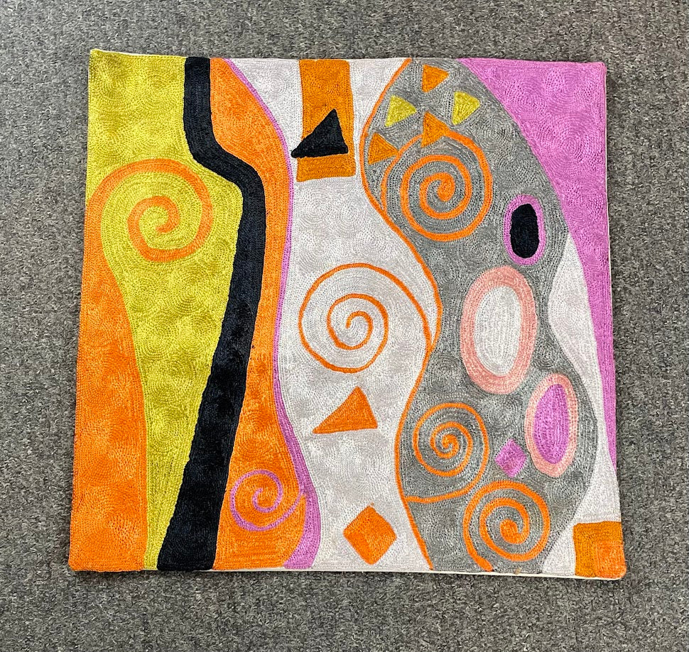 Abstract Kashmiri Silk Pillow 18x18
