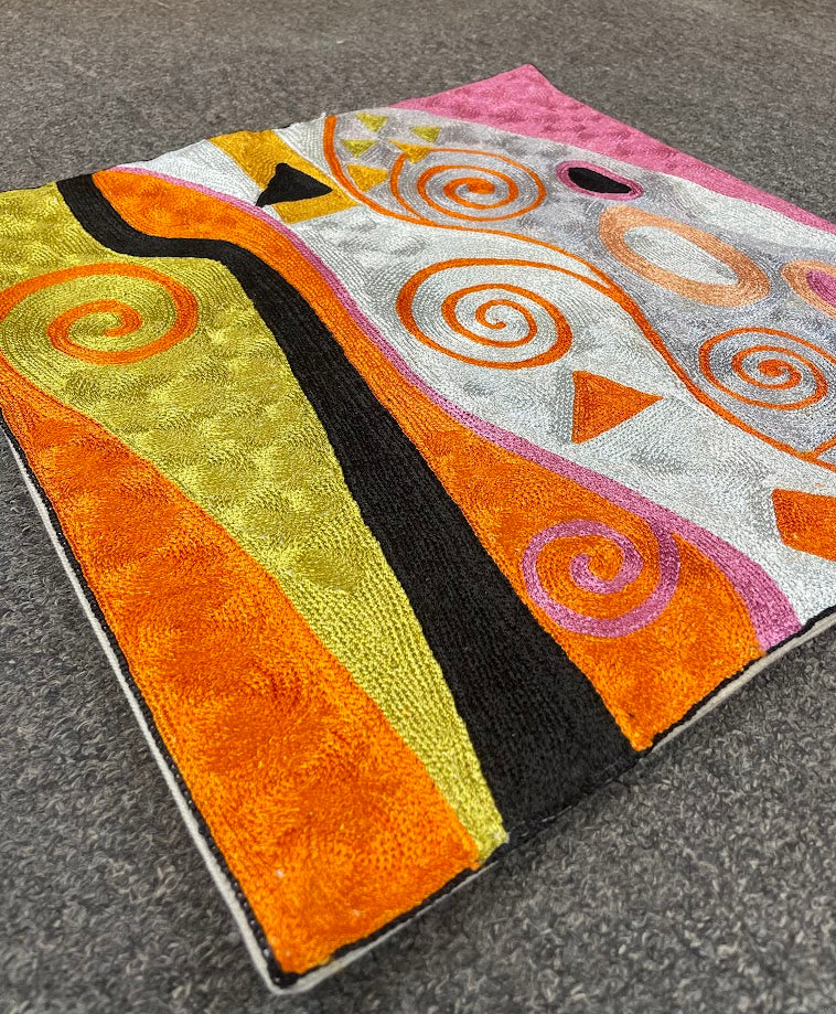 Abstract Kashmiri Silk Pillow 18x18