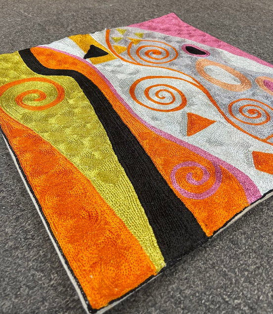 Abstract Kashmiri Silk Pillow 18x18