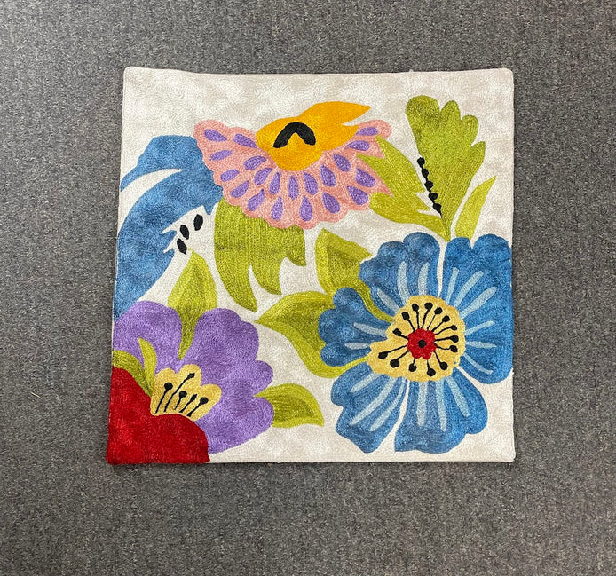 Floral Kashmiri Silk Pillow 18x18