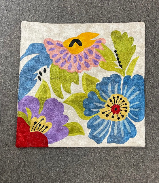 Floral Kashmiri Silk Pillow 18x18