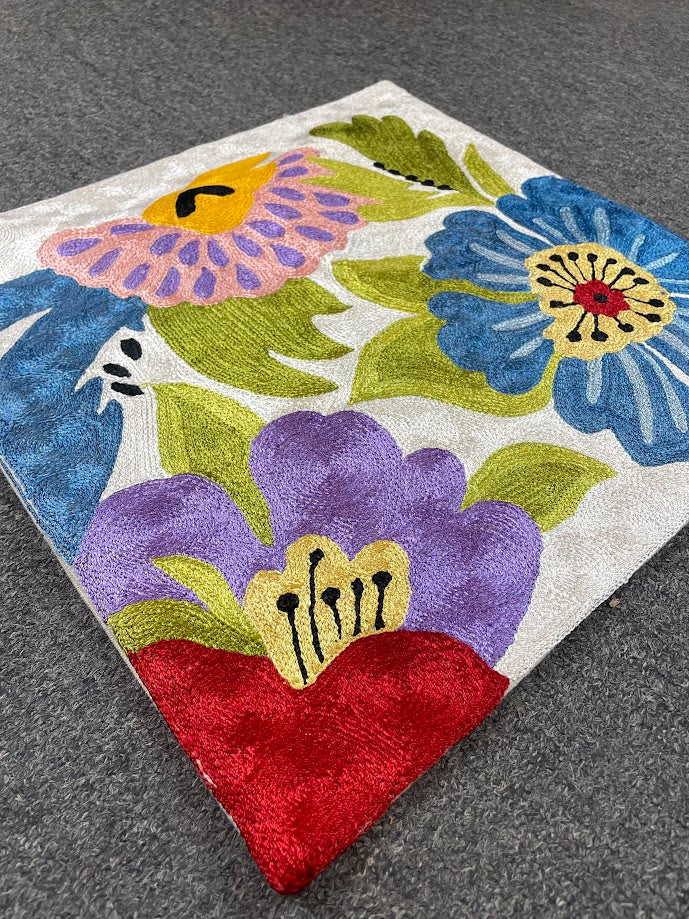 Floral Kashmiri Silk Pillow 18x18