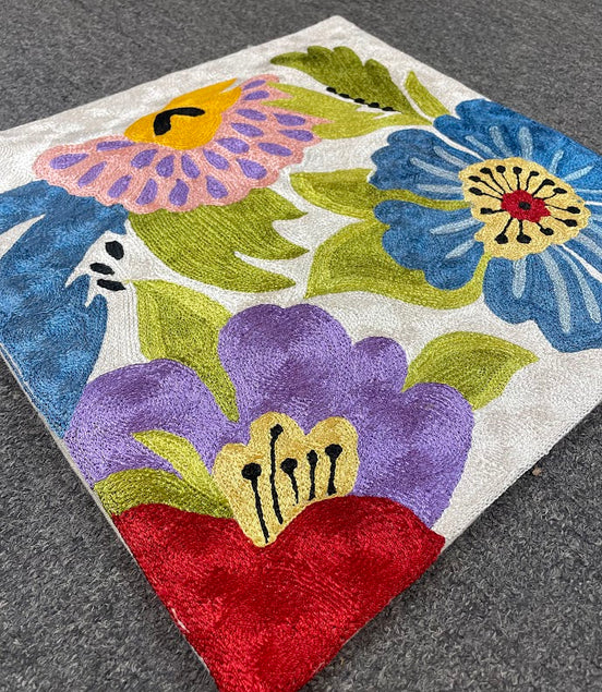 Floral Kashmiri Silk Pillow 18x18