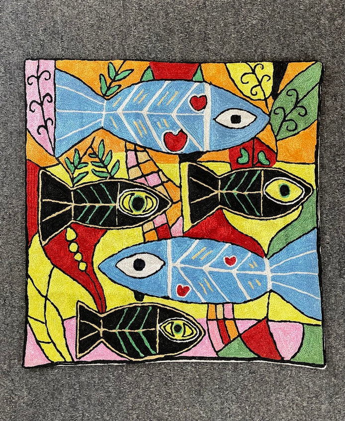 Fish Kashmiri Silk Pillow 18x18