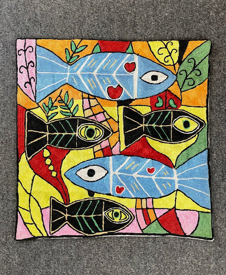 Fish Kashmiri Silk Pillow 18x18