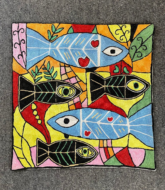 Fish Kashmiri Silk Pillow 18x18