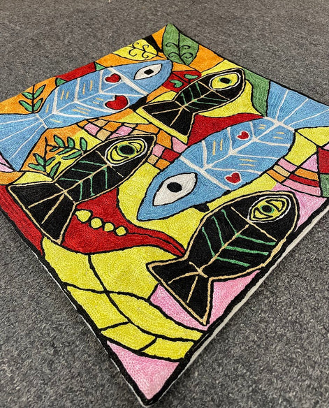 Fish Kashmiri Silk Pillow 18x18