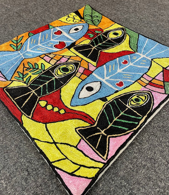 Fish Kashmiri Silk Pillow 18x18