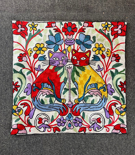 Cat Kashmiri Silk Pillow 18x18