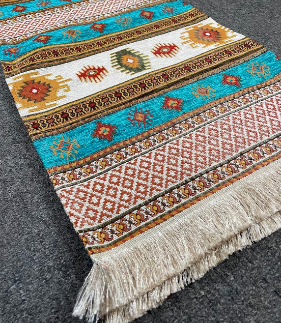 Long Light Blue Cotton Table Runner