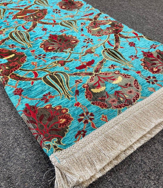 Long Light Blue Cotton Table Runner