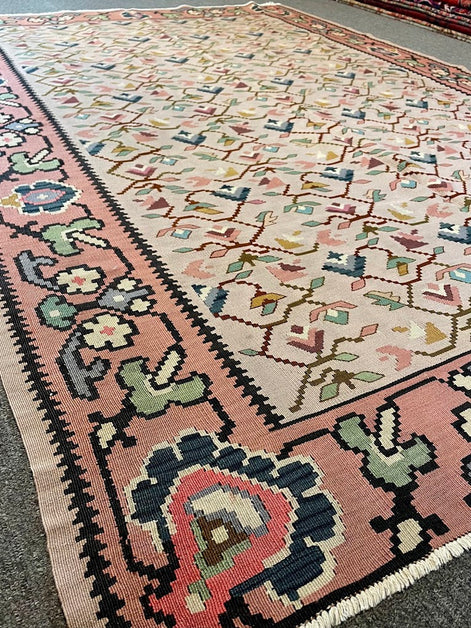 Former Yugoslavia Geometric Floral Kilim 5'4 x 7'3
