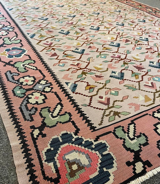 Former Yugoslavia Geometric Floral Kilim 5'4 x 7'3