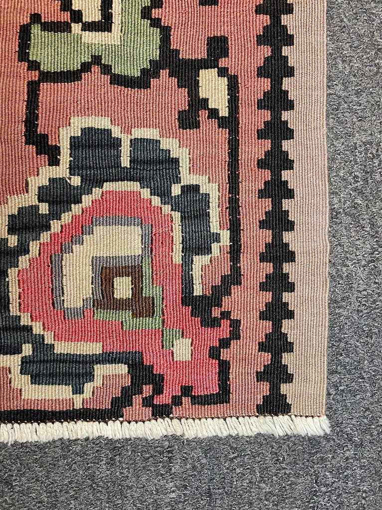 Former Yugoslavia Geometric Floral Kilim 5'4 x 7'3