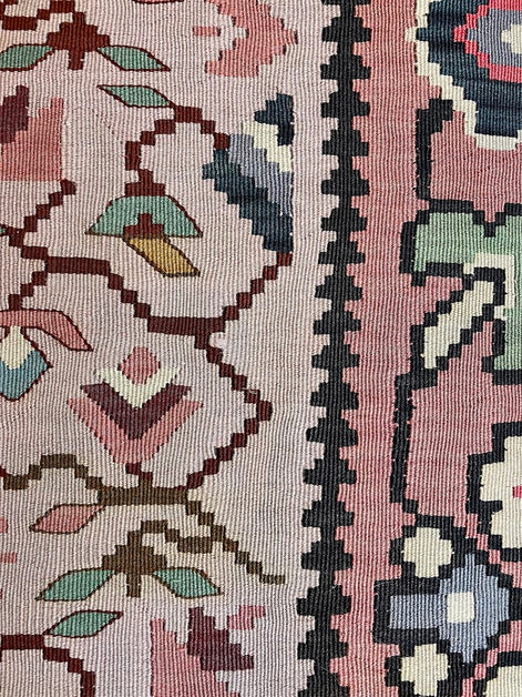 Former Yugoslavia Geometric Floral Kilim 5'4 x 7'3