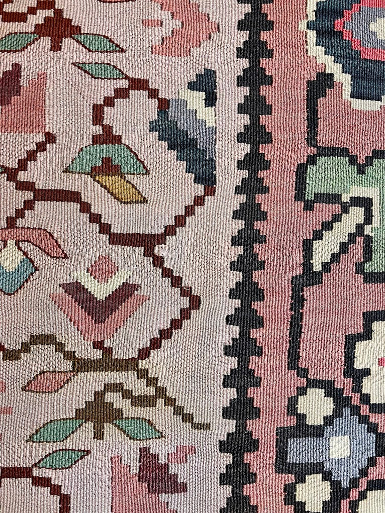 Former Yugoslavia Geometric Floral Kilim 5'4 x 7'3