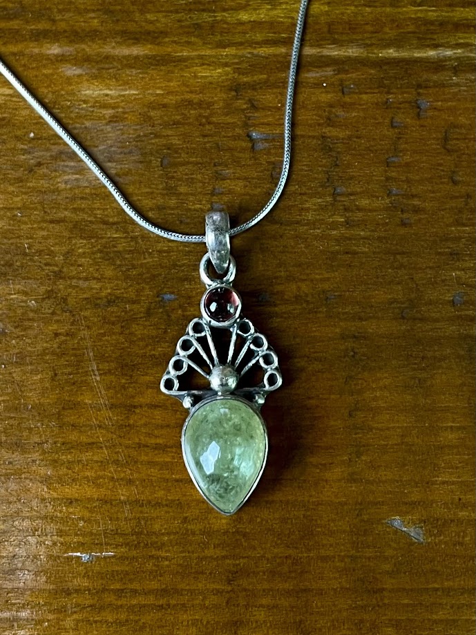 Garnet and Prehnite Silver Pendant