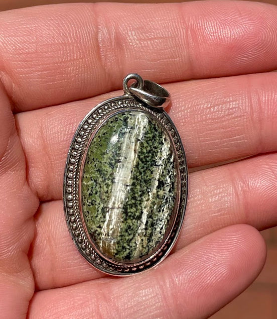Swiss Green Opal Silver Pendant