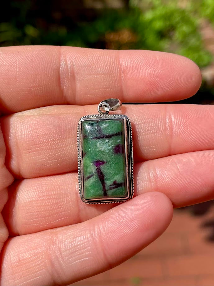 Ruby Zoisite Silver Pendant