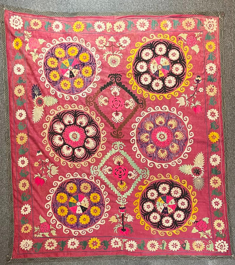 Antique Uzbek Cotton Suzani 4'11 x 5'4