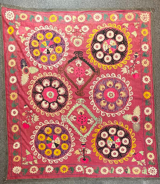 Antique Uzbek Cotton Suzani 4'11 x 5'4