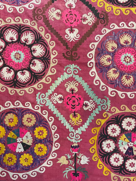 Antique Uzbek Cotton Suzani 4'11 x 5'4