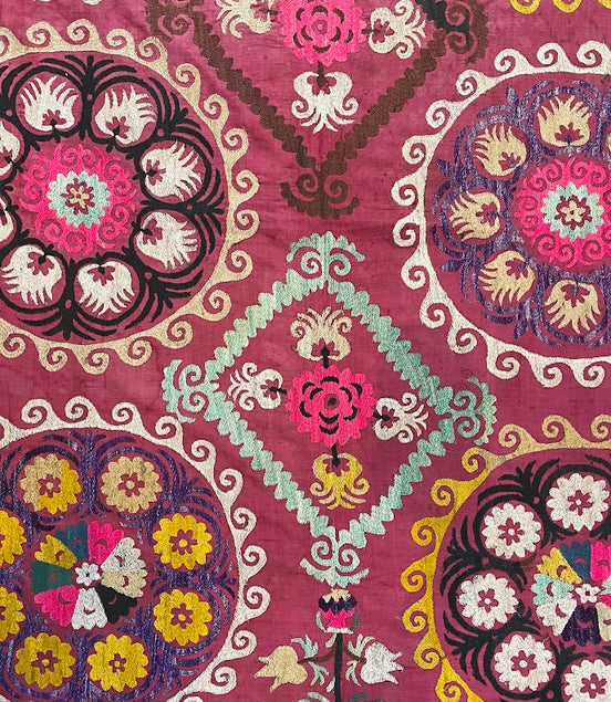 Antique Uzbek Cotton Suzani 4'11 x 5'4